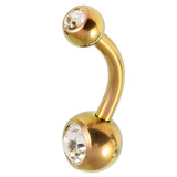 Titanium Baby Double Jewelled Belly Bar 10mm, Gold, Crystal Clear
