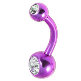 Titanium Baby Double Jewelled Belly Bar 10mm, Pink-Purple, Crystal Clear