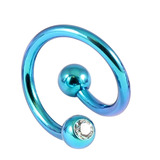 Titanium Double Jewelled Spirals 1.6mm (Coloured metal) 10mm, Turquoise, Crystal Clear