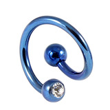 Titanium Double Jewelled Spirals 1.6mm (Coloured metal) 12mm, Blue, Crystal Clear