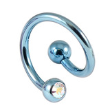 Titanium Double Jewelled Spirals 1.6mm (Coloured metal) 12mm, Ice Blue, Crystal AB