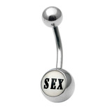 Steel Logo Belly Bars - Words Sex (on white)