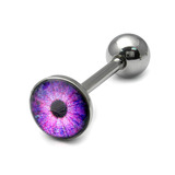 Steel Logo Tongue Bars (8mm Disk) 1.6mm, 14mm, Cyber Eyes (Purple)
