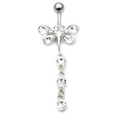 Belly Bar - Butterfly (XA82) 1.6mm, 10mm, Crystal Clear