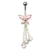 Belly Bar - Butterfly (XA86) 1.6mm, 10mm, Pink