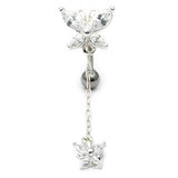 Belly Bar - Butterfly (XA88) 1.6mm, 10mm, Crystal Clear