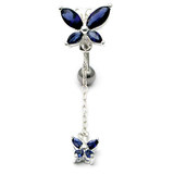 Belly Bar - Butterfly (XA88) 1.6mm, 10mm, Sapphire Blue