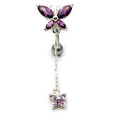 Belly Bar - Butterfly (XA88) 1.6mm, 10mm, Purple
