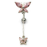 Belly Bar - Butterfly (XA88) 1.6mm, 10mm, Pink