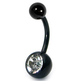 Black Titanium Jewelled Belly Bars 1.6mm, 10mm, Crystal Clear