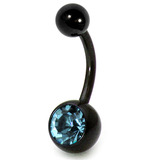 Black Titanium Jewelled Belly Bars 1.6mm, 10mm, Light Blue