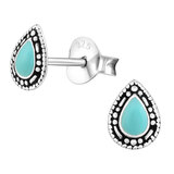 Sterling Silver Turquoise Pear Ear Stud Earrings - SKU 63220