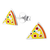 Sterling Silver Pizza Slice Ear Stud Earrings - SKU 63546