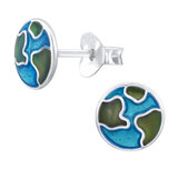 Sterling Silver Earth Ear Stud Earrings ES76 Earth - 1 Pair with an Organza bag