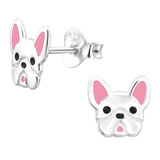 Sterling Silver French Bulldog Ear Stud Earrings - SKU 63875