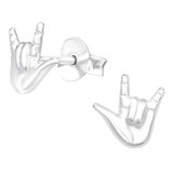 Sterling Silver I Love you Sign Ear Stud Earrings - SKU 64008