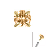 Gold Plated Titanium (PVD) Claw Set Round CZ Jewel for Internal Thread shafts in 1.2mm - SKU 66776