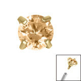 Gold Plated Titanium (PVD) Claw Set Round CZ Jewel for Internal Thread shafts in 1.2mm - SKU 66777