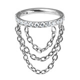 Titanium Side Jewelled Orbit Triple Loop Chain Hinged Clicker Ring - SKU 66887