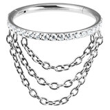 Titanium Side Jewelled Orbit Triple Loop Chain Hinged Clicker Ring - SKU 66891