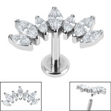 Titanium Internally Threaded Labrets 1.2mm - Titanium Claw Set 7 CZ Jewelled Marquise Crown - SKU 67482