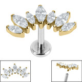 Titanium Internally Threaded Labrets 1.2mm - Titanium Claw Set 7 CZ Jewelled Marquise Crown - SKU 67483