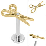 Titanium Internally Threaded Labrets 1.2mm - Titanium Bezel Set Jewelled Scissors - SKU 67646