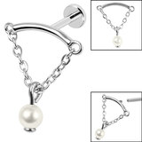 Titanium Internally Threaded Labrets 1.2mm - Steel Concealed Dangle Chain and Pearl Ball - SKU 67920