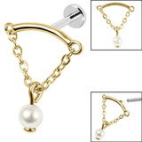 Titanium Internally Threaded Labrets 1.2mm - Steel Concealed Dangle Chain and Pearl Ball - SKU 67922