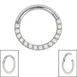 Titanium Hinged Pave Set Pearl Eternity Clicker Ring - SKU 67931