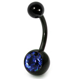 Black Titanium Jewelled Belly Bars 1.6mm, 12mm, Sapphire Blue