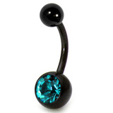 Black Titanium Jewelled Belly Bars 1.6mm, 10mm, Turquoise