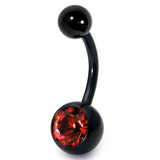 Black Titanium Jewelled Belly Bars 1.6mm, 10mm, Red
