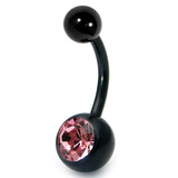 Black Titanium Jewelled Belly Bars 1.6mm, 10mm, Light Pink