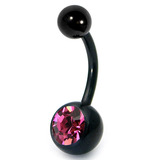 Black Titanium Jewelled Belly Bars 1.6mm, 12mm, Pink