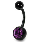 Black Titanium Jewelled Belly Bars 1.6mm, 12mm, Purple