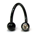 Black Titanium Double Jewelled Spirals 1.6x12mm 1.6mm, 12mm, 5mm, Crystal Clear