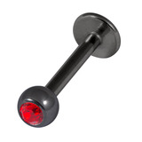 Black Titanium Jewelled Labrets 1.2x8mm 1.2mm, 8mm, 3mm, Red