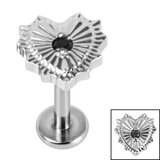 Titanium Internally Threaded Labrets 1.2mm - Titanium Claw Set Radiant Jewelled Heart 1.2mm, 8mm / Polish Ti Labret / Polish Ti Jewel, Jet