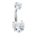 Belly Bar - Titanium Internal Thread Claw Set Twinkle Heart Double Jewelled - SKU 69653
