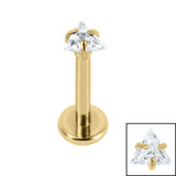 Titanium Internally Threaded Labrets 1.2mm - Titanium Claw Set Jewelled Triangle 1.2mm, 8mm / Gold Ti Labret / Gold Ti Jewel, Crystal Clear