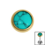 Titanium Bezel Set Turquoise Stone Top for Internal Thread shafts in 1.2mm 1.2mm,Turquoise / Gold Titanium / 4mm