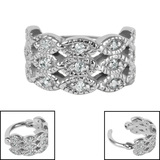 Steel Parisian Jewelled 3 Band Milgrain Cuff Hinged Clicker Ring Surgical Steel / 1.2mm, 8mm, Crystal Clear