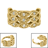 Steel Parisian Jewelled 3 Band Milgrain Cuff Hinged Clicker Ring Gold Steel / 1.2mm, 8mm, Crystal Clear