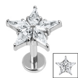 Titanium Internally Threaded Labrets 1.2mm - Titanium Jewelled Galaxy Star 1.2mm, 7mm / Polish Ti Labret / Mirror Polish, Crystal Clear