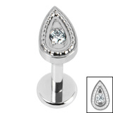 Titanium Internally Threaded Labrets 1.2mm - Titanium Jewelled Persian Teardrop 1.2mm, 5mm / Polish Ti Labret / Mirror Polish, Crystal Clear