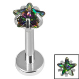 Titanium Internally Threaded Labrets 1.2mm - Titanium 4mm Claw Set CZ Jewelled Star 7mm / 4mm / Mirror Polish/Vitrail