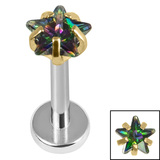 Titanium Internally Threaded Labrets 1.2mm - Titanium 4mm Claw Set CZ Jewelled Star 9mm / 4mm / Gold Titanium/Vitrail