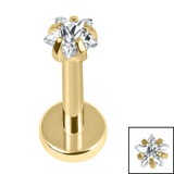 Gold Titanium Internally Threaded Labrets 1.2mm - Gold Titanium Claw Set CZ Jewelled Star 10mm / 3mm / Gold Titanium/Crystal Clear CZ