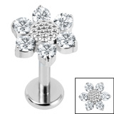 Titanium Internally Threaded Labrets 1.2mm - Titanium Jewelled Golden Daisy 1.2mm, 10mm / Polish Ti Labret / Mirror Polish, Crystal Clear